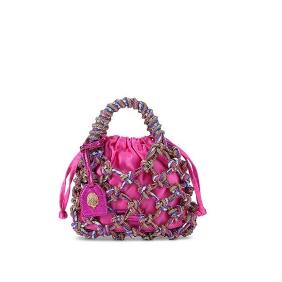 KURT KEIGER London Macrame crystal net mini bag + Dust bag Pink - Picture 1 of 10